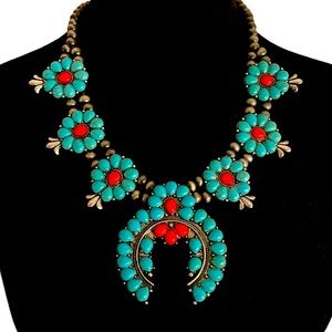 Turquoise ( blue and red ) Necklace with matching earrings